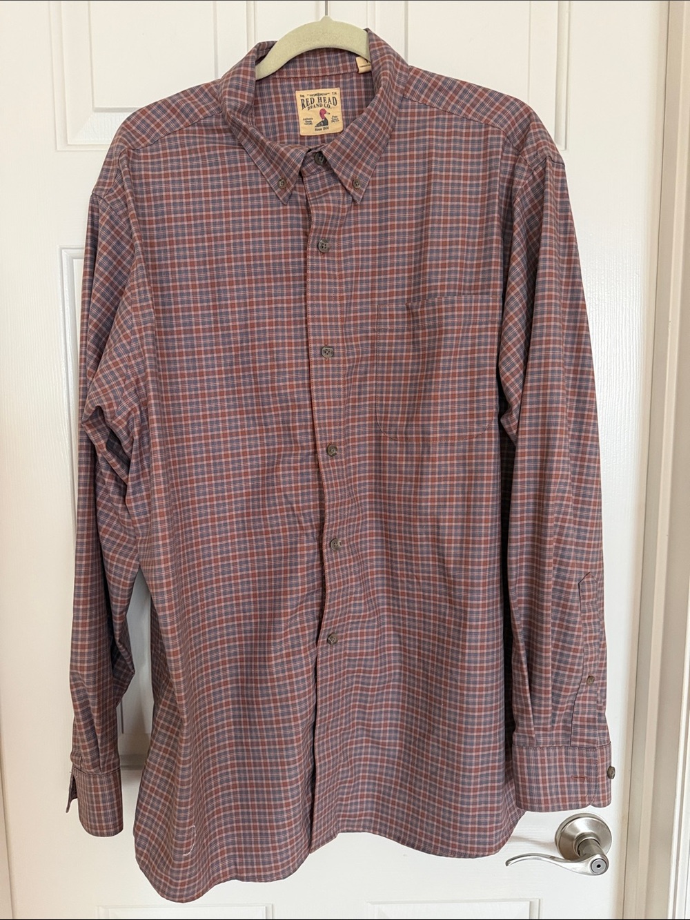 RedHead Men's Burgundy and Blue Plaid Button-Down Shirt Sz L